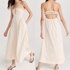 Free People Fifi Midi Dress in Ivory Lace Up Front Ethereal Boho Bohemia Medium